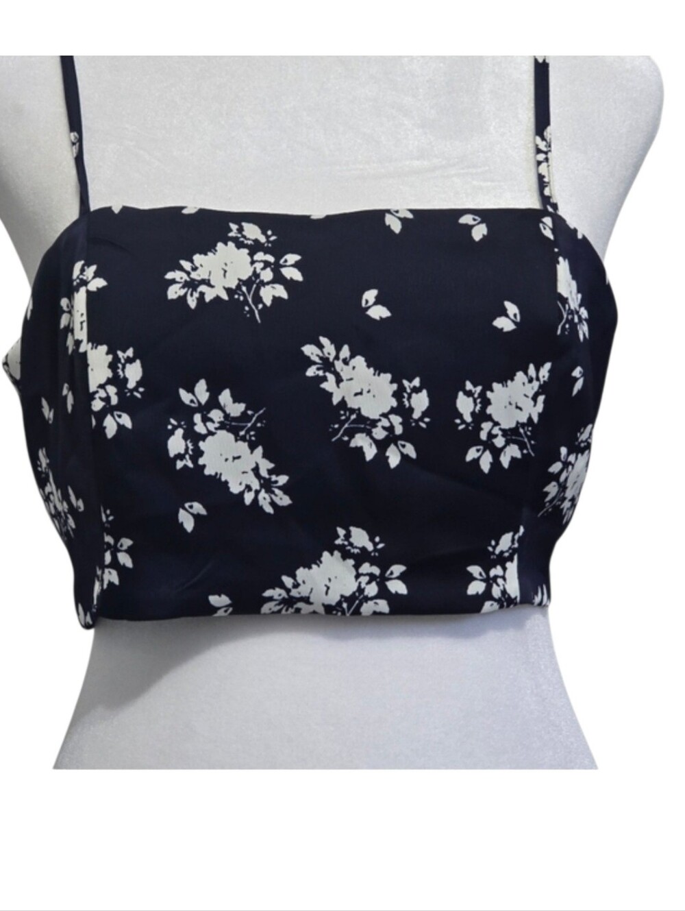 House of Harlow Navy Blue White Floral Crop Top Spaghetti Straps Size Medium